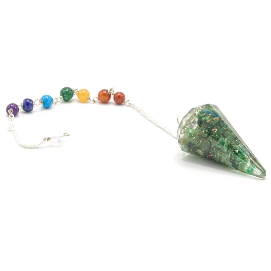 Polished Orgonite Power Chakra Pendulum - Green Aventurine featuring green tone with subtle sparkle - Positive Faith Hope Love