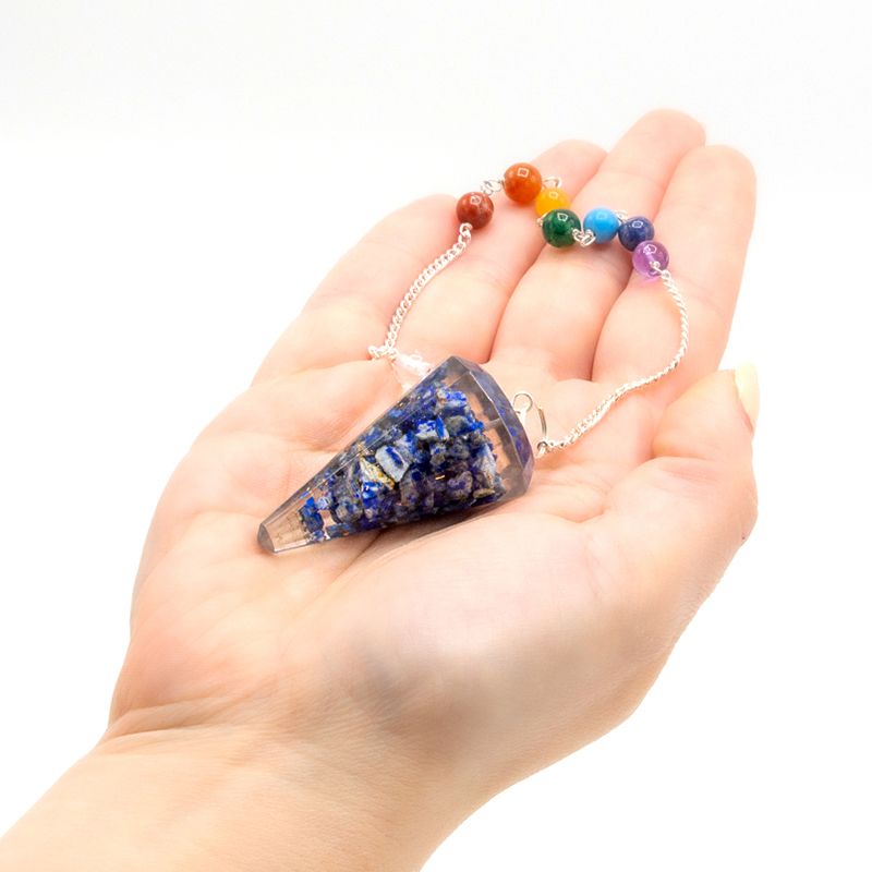 Polished Orgonite Power Chakra Pendulum Lapis featuring royal blue tone with gold flecks - Positive Faith Hope Love