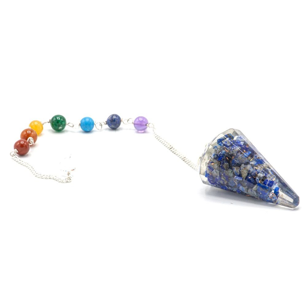 Polished Orgonite Power Chakra Pendulum - Lapis featuring royal blue tone with gold flecks - Positive Faith Hope Love