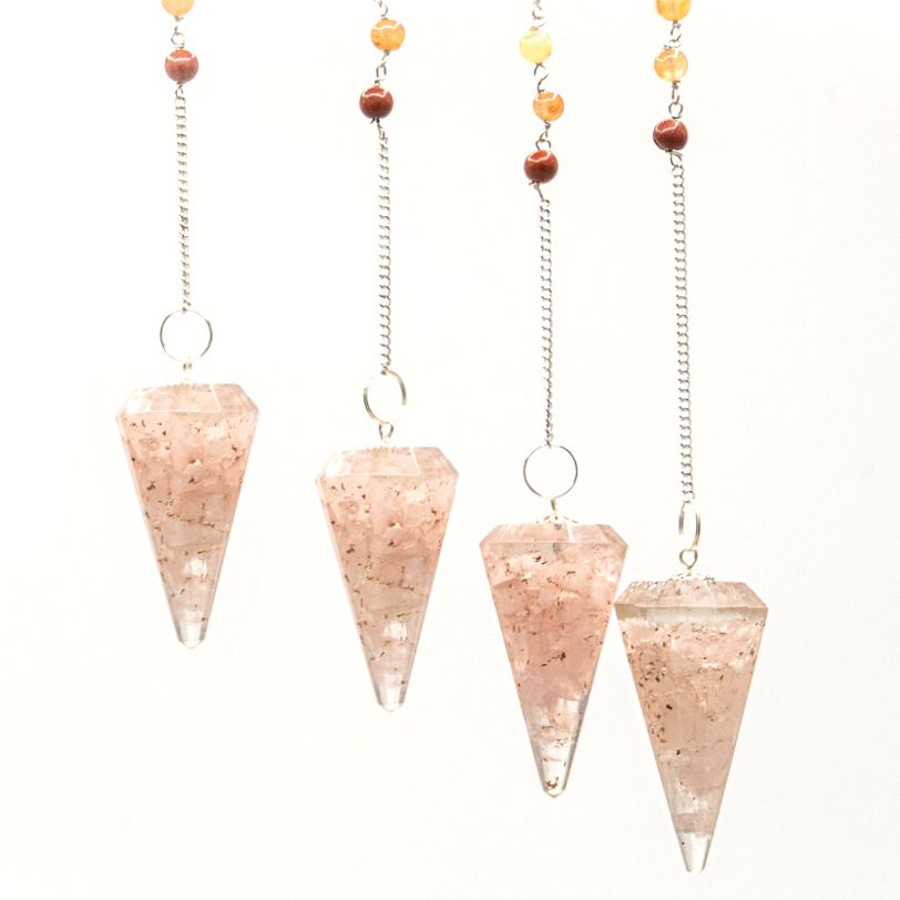 Polished Orgonite Power Chakra Pendulum Rose Quartz featuring soft pink tone and gentle translucence - Positive Faith Hope Love