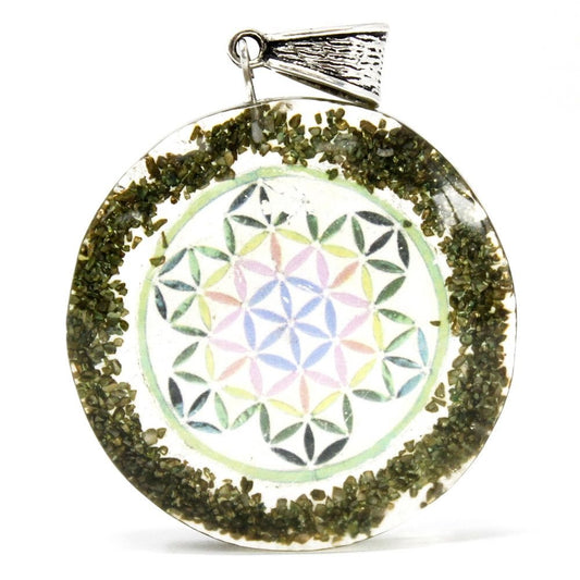 Polished Orgonite Power Pendant - Greenstone Mandala featuring natural patterning and unique variations - Positive Faith Hope Love