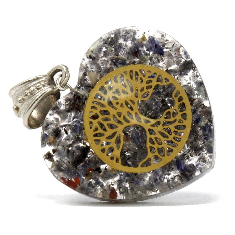 Polished Orgonite Power Pendant - Heart Tree of Life featuring natural patterning and unique variations - Positive Faith Hope Love