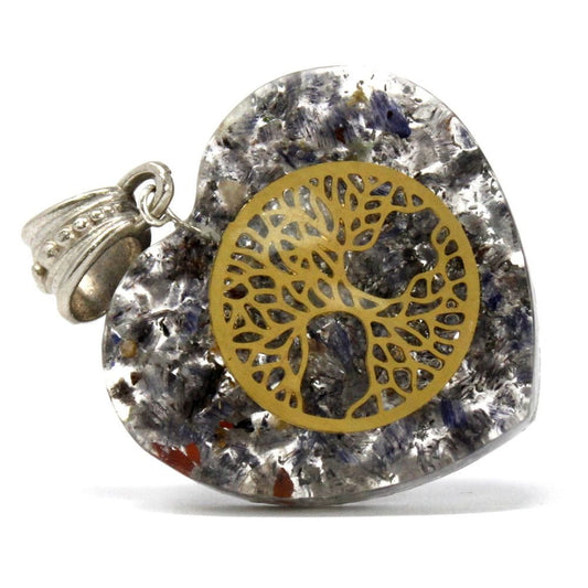 Polished Orgonite Power Pendant - Heart Tree of Life featuring natural patterning and unique variations - Positive Faith Hope Love