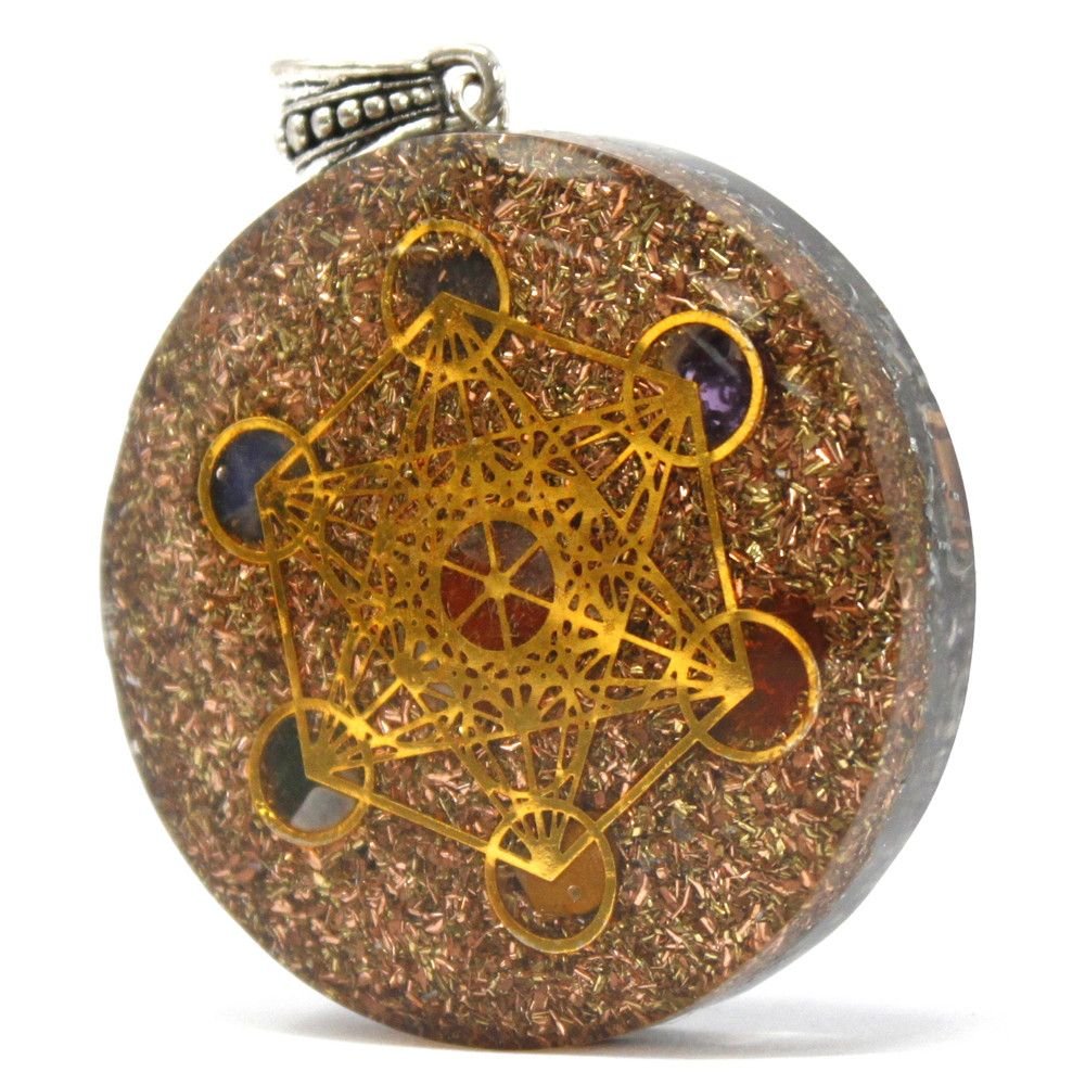 Polished Orgonite Power Pendant Multi Power Chakra Lrg featuring natural patterning and unique variations - Positive Faith Hope Love