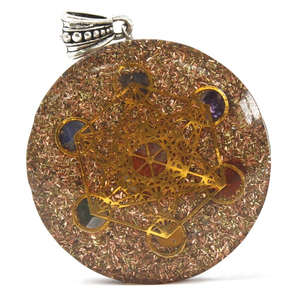 Polished Orgonite Power Pendant - Multi Power Chakra - Lrg featuring natural patterning and unique variations - Positive Faith Hope Love