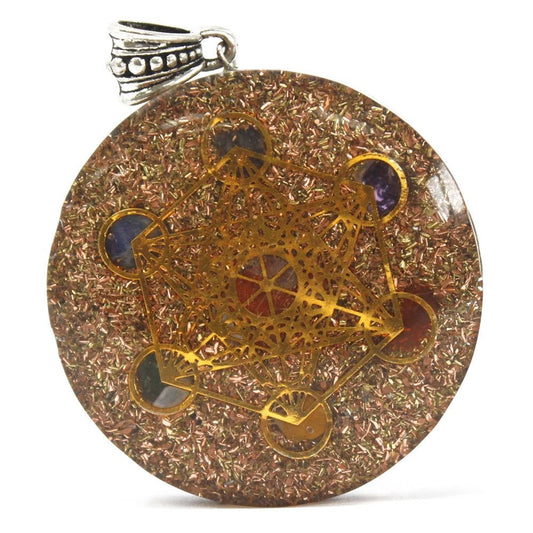 Polished Orgonite Power Pendant - Multi Power Chakra - Lrg featuring natural patterning and unique variations - Positive Faith Hope Love