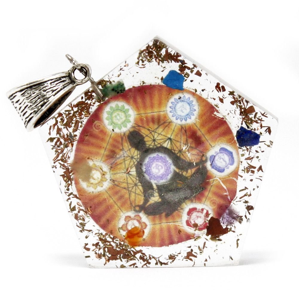 Polished Orgonite Power Pendant - Pentagon Chakra featuring natural patterning and unique variations - Positive Faith Hope Love