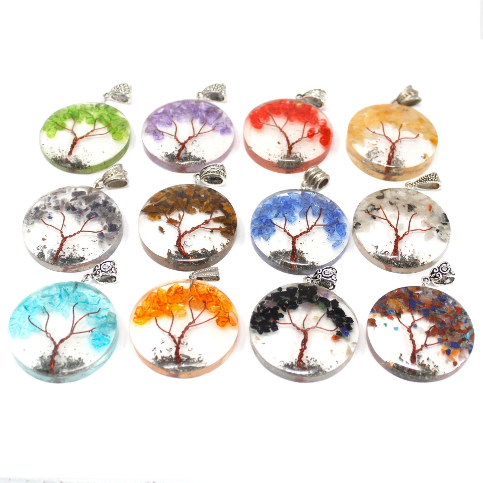 Polished Orgonite Power Pendant Round Amethyst Tree Mix featuring rich purple colour and natural clarity - Positive Faith Hope Love