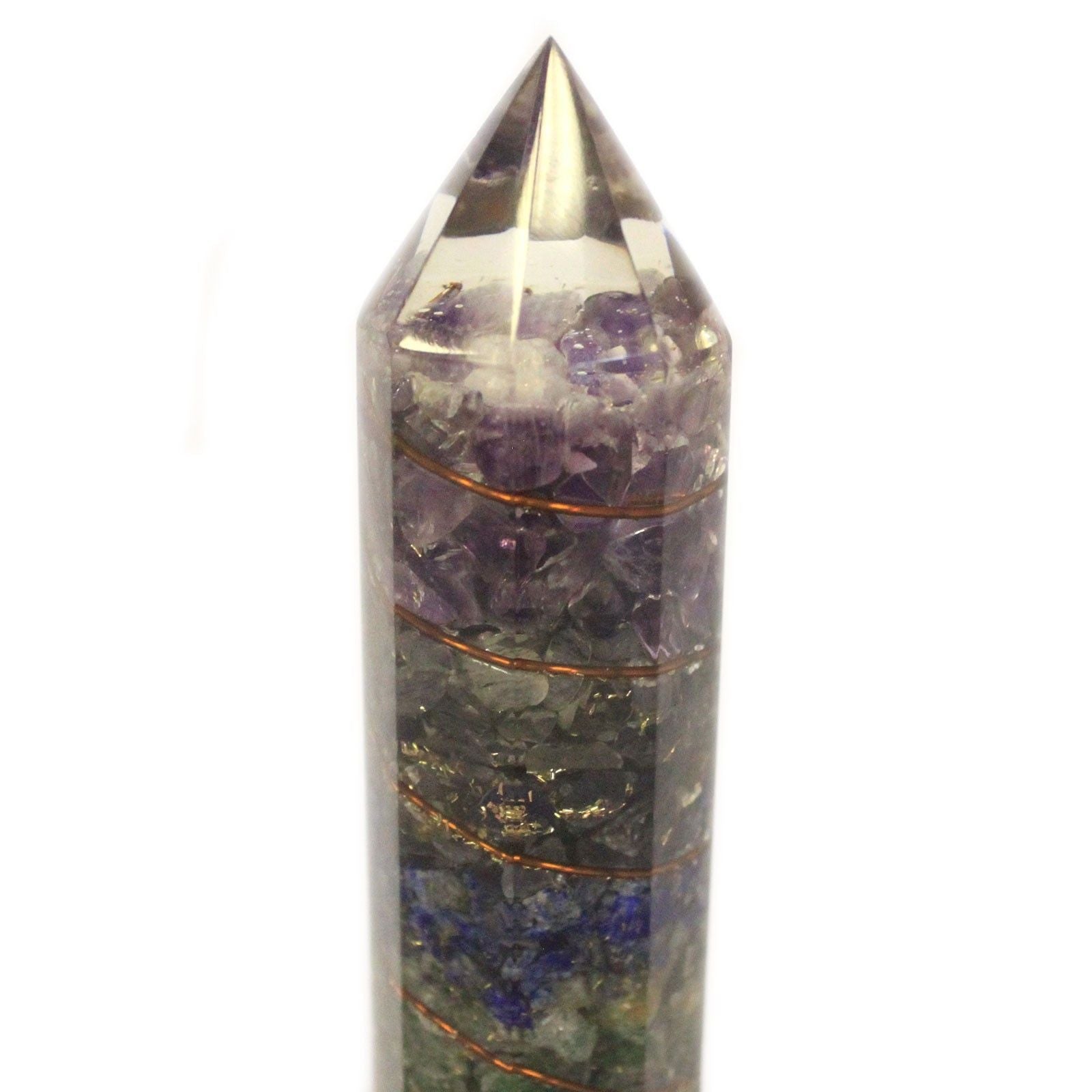 Polished Orgonite Power Wand 15Cm Copper Gemchips featuring natural patterning and unique variations - Positive Faith Hope Love