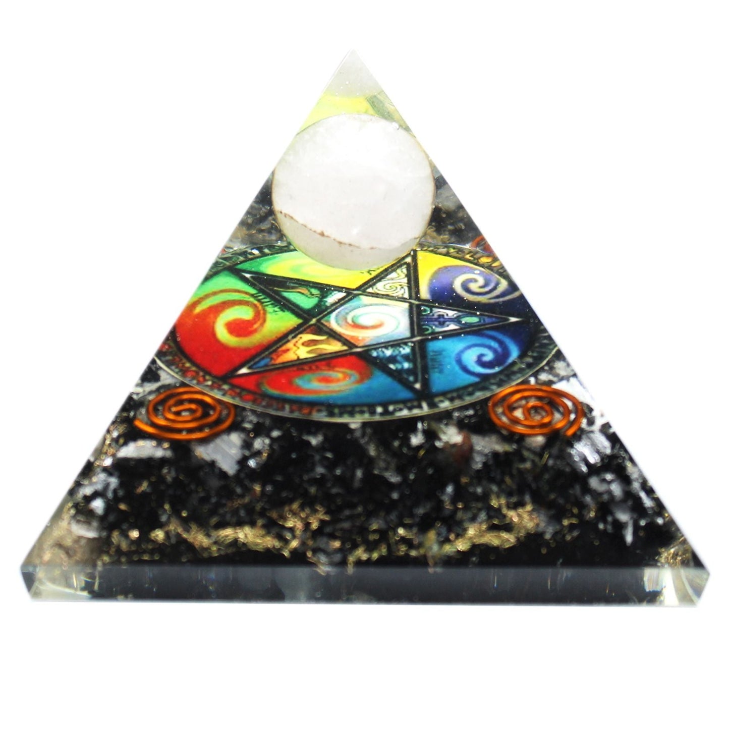 Polished Orgonite Pyramid - Midnight Pentagon - 70mm featuring natural patterning and unique variations - Positive Faith Hope Love