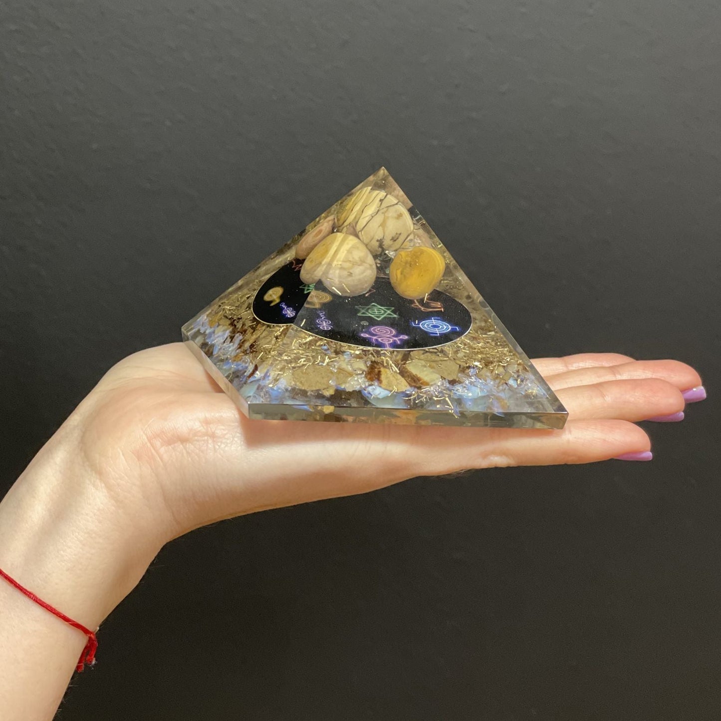 Polished Orgonite Pyramid Midnight Reiki 70Mm featuring natural patterning and unique variations - Positive Faith Hope Love