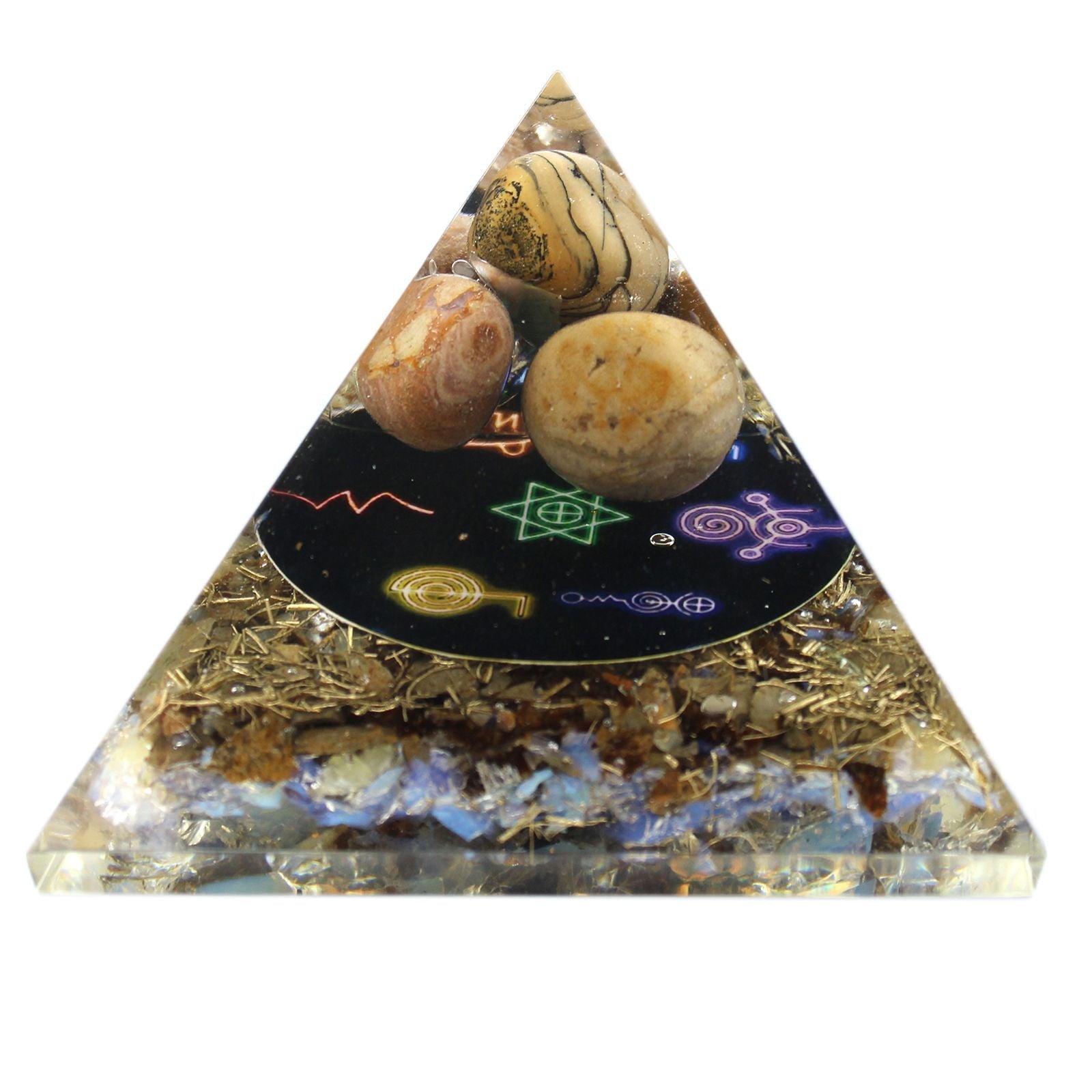 Polished Orgonite Pyramid - Midnight Reiki - 70mm featuring natural patterning and unique variations - Positive Faith Hope Love