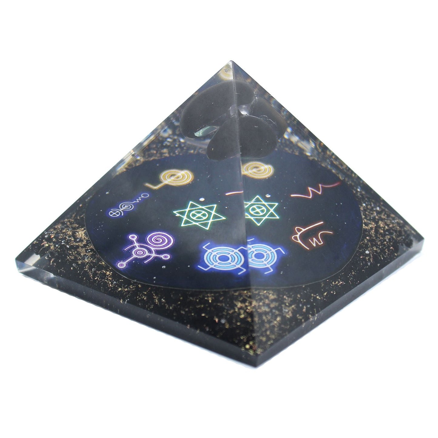 Polished Orgonite Pyramid Midnight Reiki 90Mm featuring natural patterning and unique variations - Positive Faith Hope Love