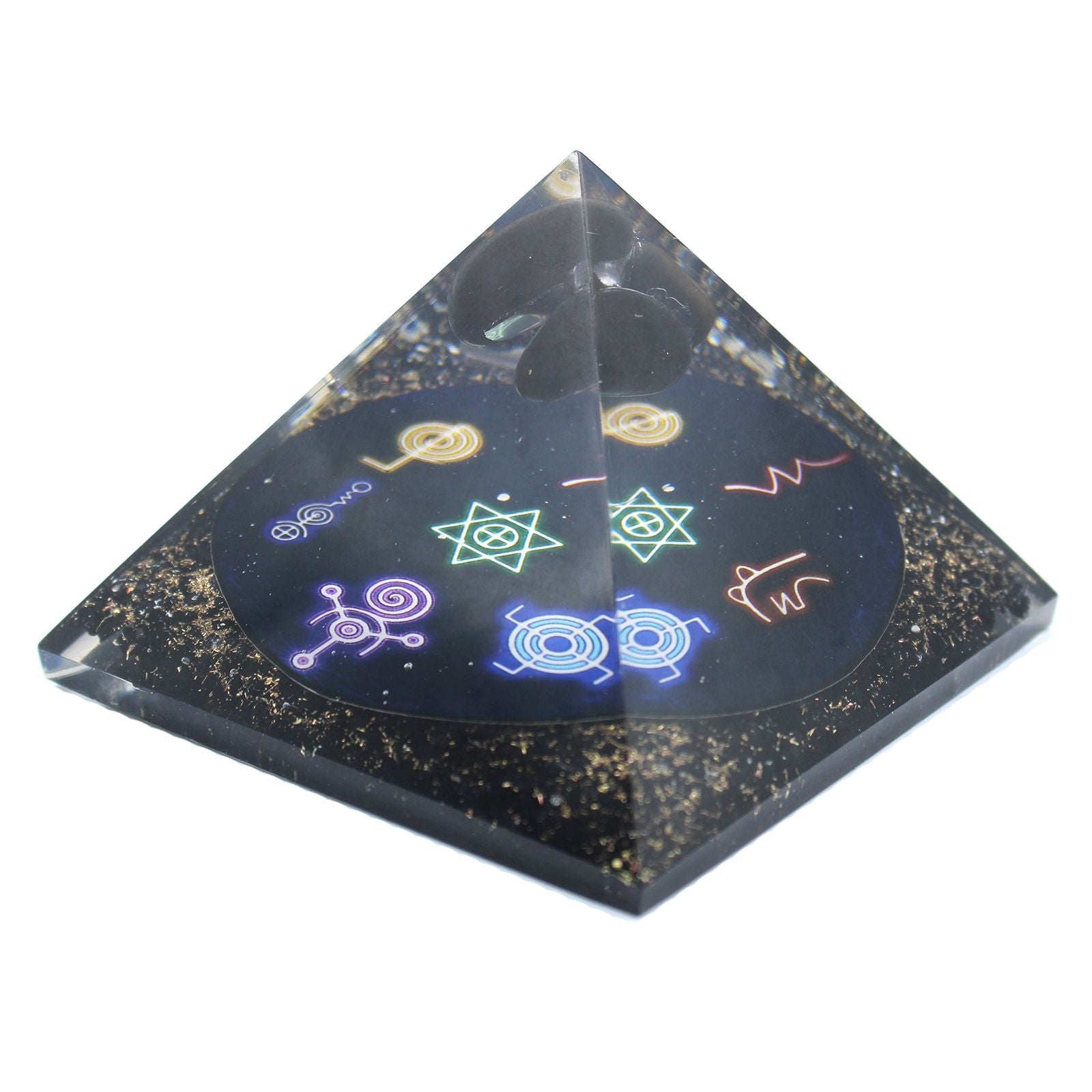 Polished Orgonite Pyramid Midnight Reiki 90Mm featuring natural patterning and unique variations - Positive Faith Hope Love