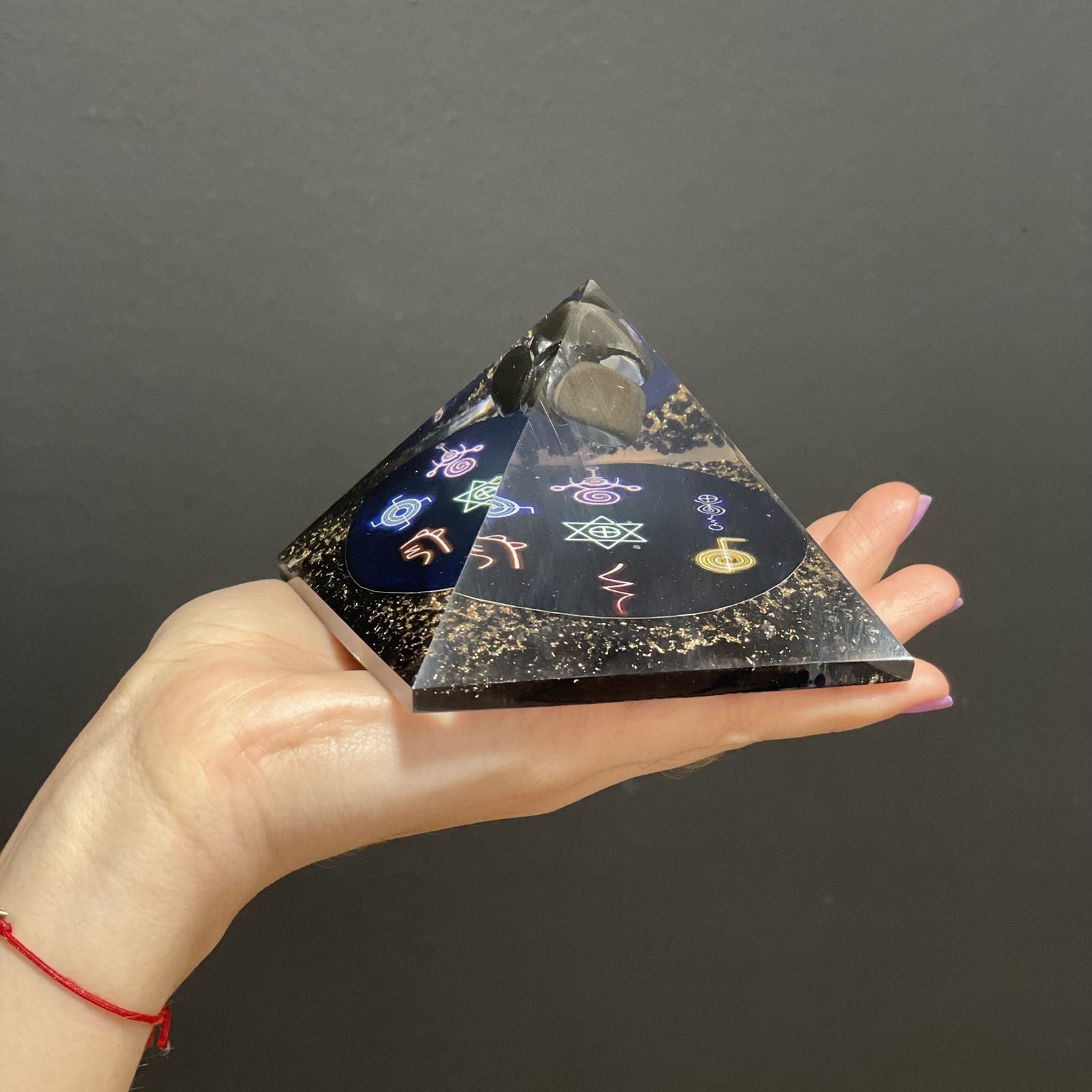 Polished Orgonite Pyramid Midnight Reiki 90Mm featuring natural patterning and unique variations - Positive Faith Hope Love