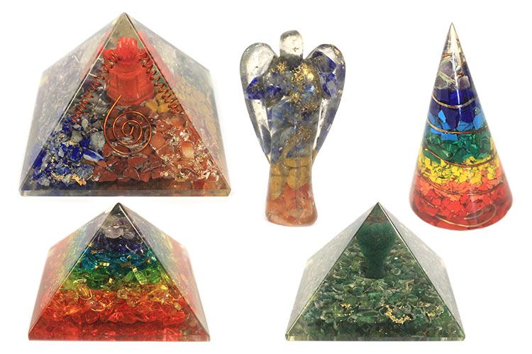 Polished Orgonite Pyramid Om Chakra 70 Mm featuring natural patterning and unique variations - Positive Faith Hope Love