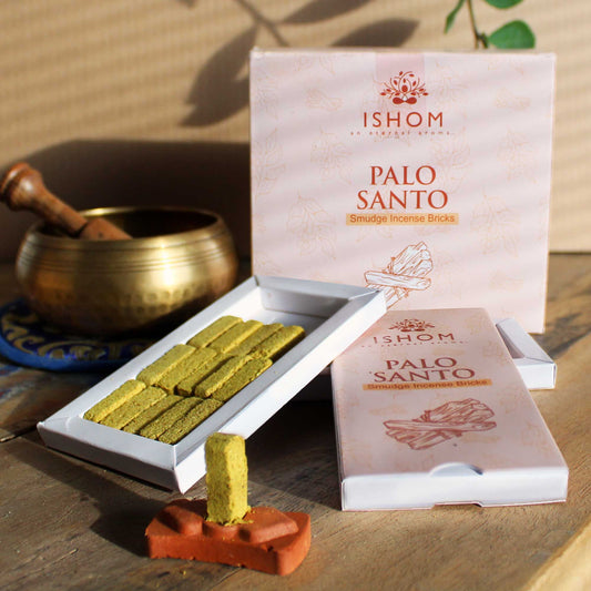Polished Pack of 15 Natural Incense Smudge Bricks and Burner - Palo Santo featuring natural patterning and unique variations - Positive Faith Hope Love