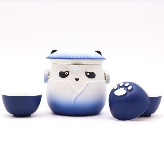 Polished Panda Teapot Set & Three Cups - Sky Blue featuring natural patterning and unique variations - Positive Faith Hope Love
