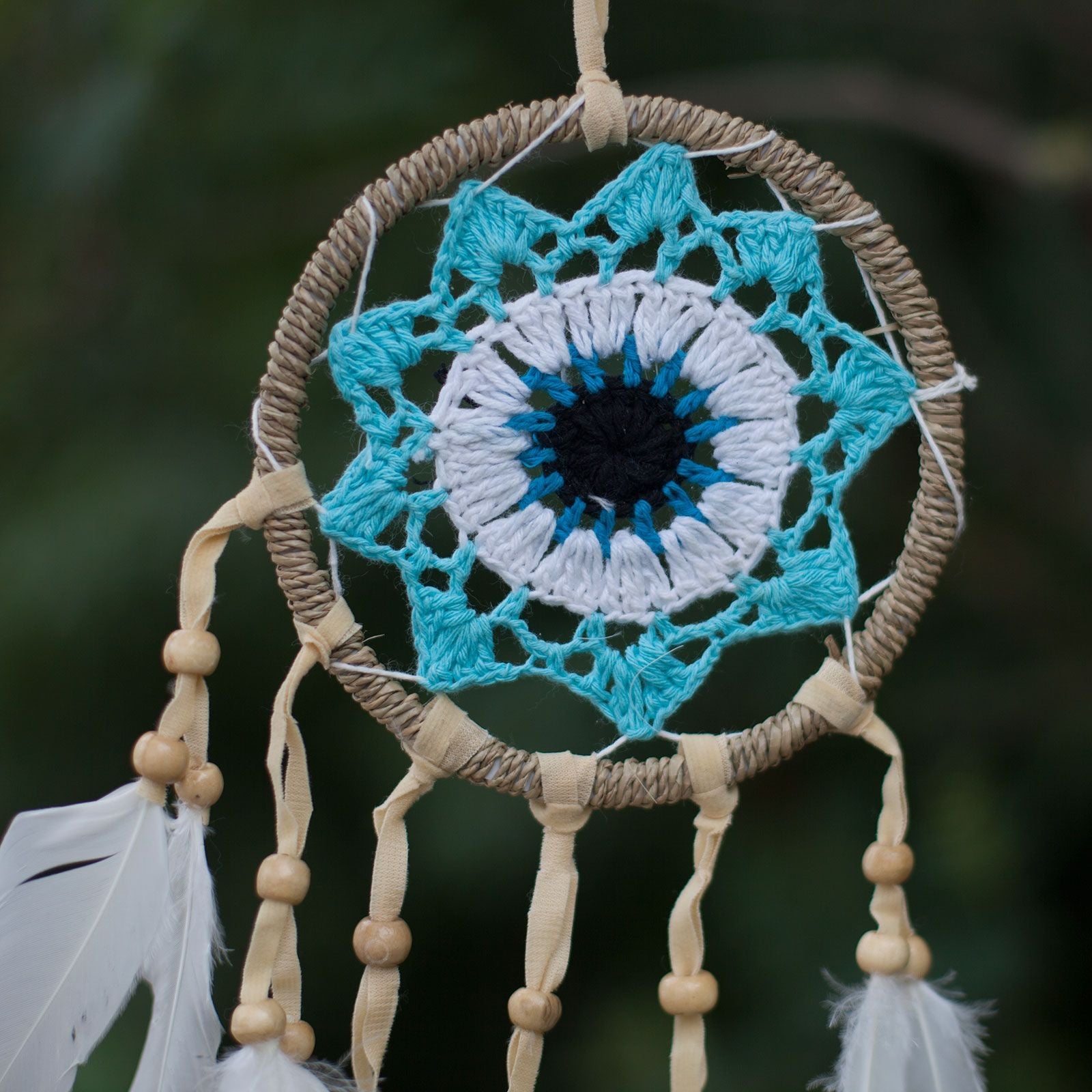 Polished Pastel Blue Macrame Dream Catcher 12Cm Asst Colours featuring natural patterning and unique variations - Positive Faith Hope Love