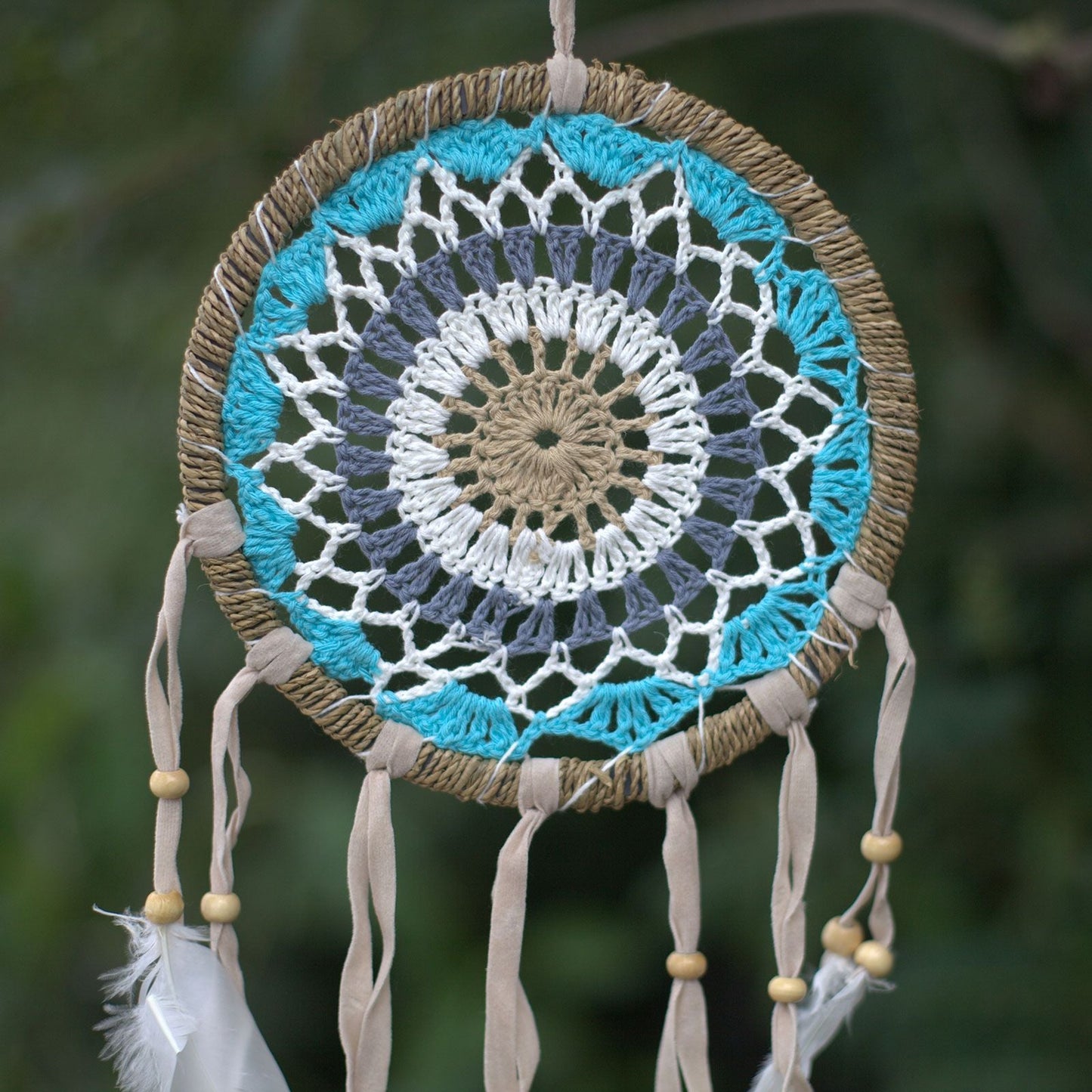 Polished Pastel Blue Macrame Dream Catcher 16Cm Asst Colours featuring natural patterning and unique variations - Positive Faith Hope Love