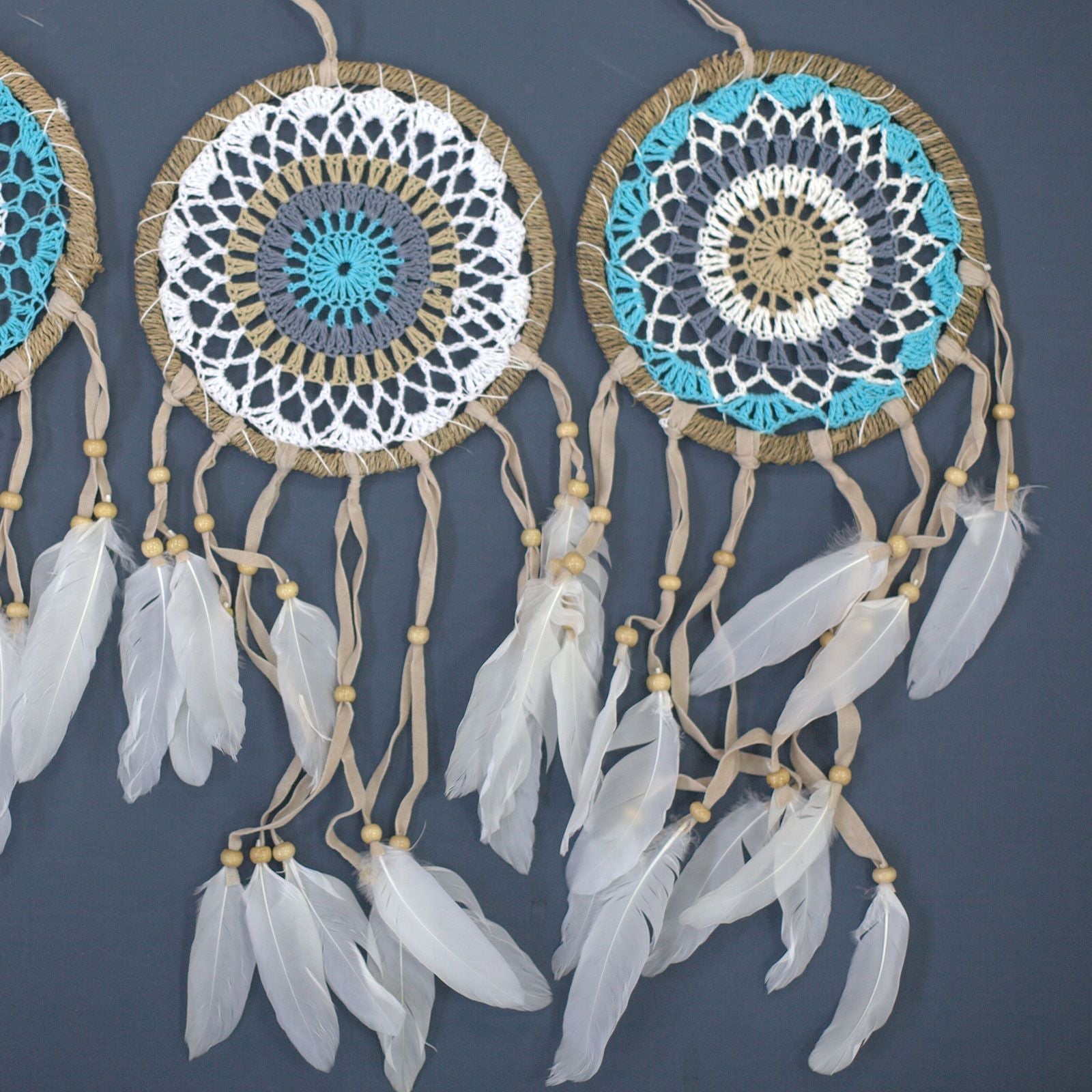 Polished Pastel Blue Macrame Dream Catcher 16Cm Asst Colours featuring natural patterning and unique variations - Positive Faith Hope Love