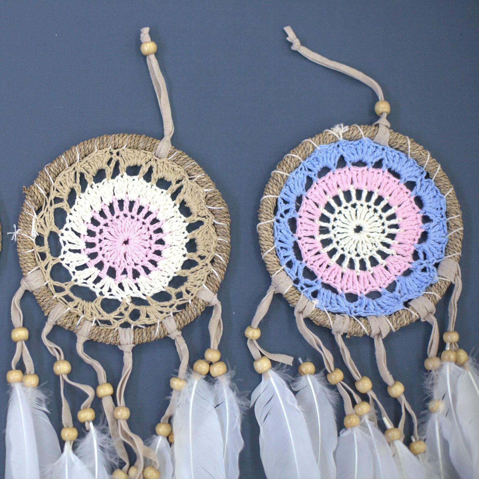 Polished Pastel Pink Macrame Dream Catcher 12Cm Asst Colours featuring natural patterning and unique variations - Positive Faith Hope Love