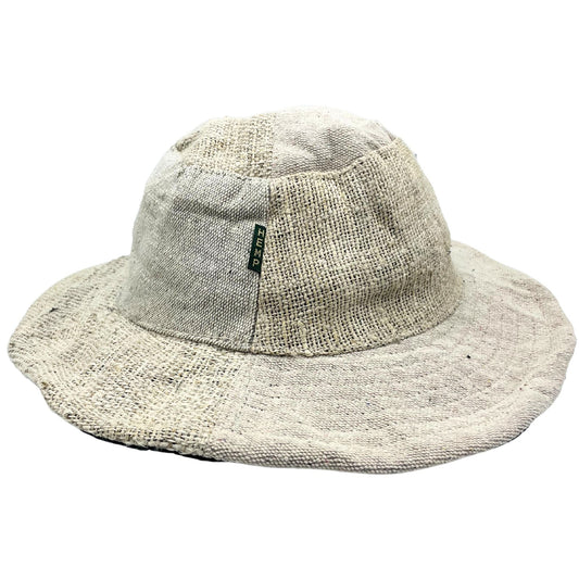 Polished Patched and Wired Hemp & Cotton Boho Festival Hat - Natural featuring natural patterning and unique variations - Positive Faith Hope Love