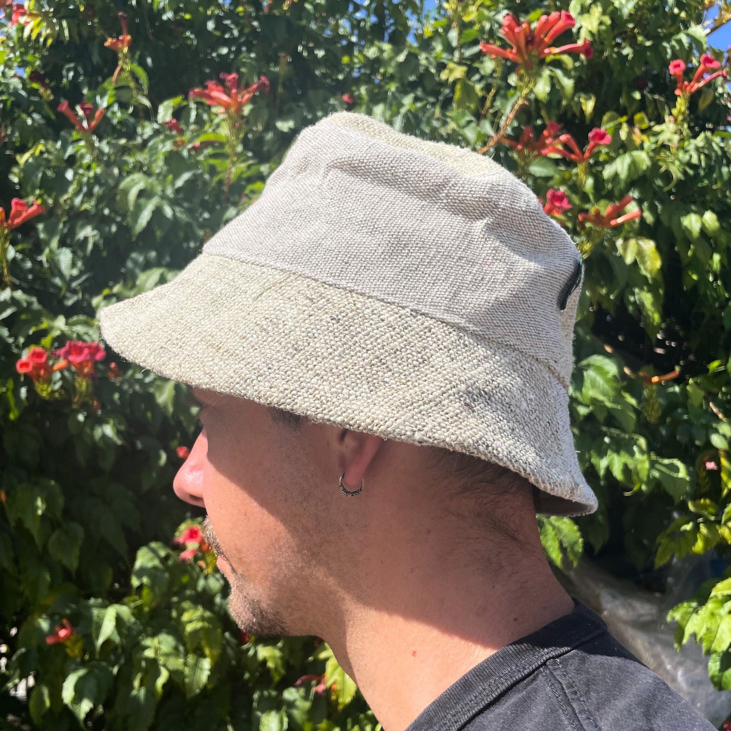 Polished Patched Hemp Cotton Boho Festival Hat Natural featuring natural patterning and unique variations - Positive Faith Hope Love