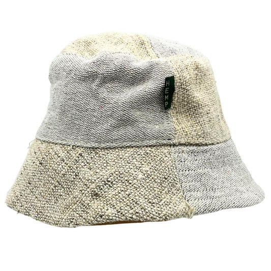 Polished Patched Hemp & Cotton Boho Festival Hat - Natural featuring natural patterning and unique variations - Positive Faith Hope Love