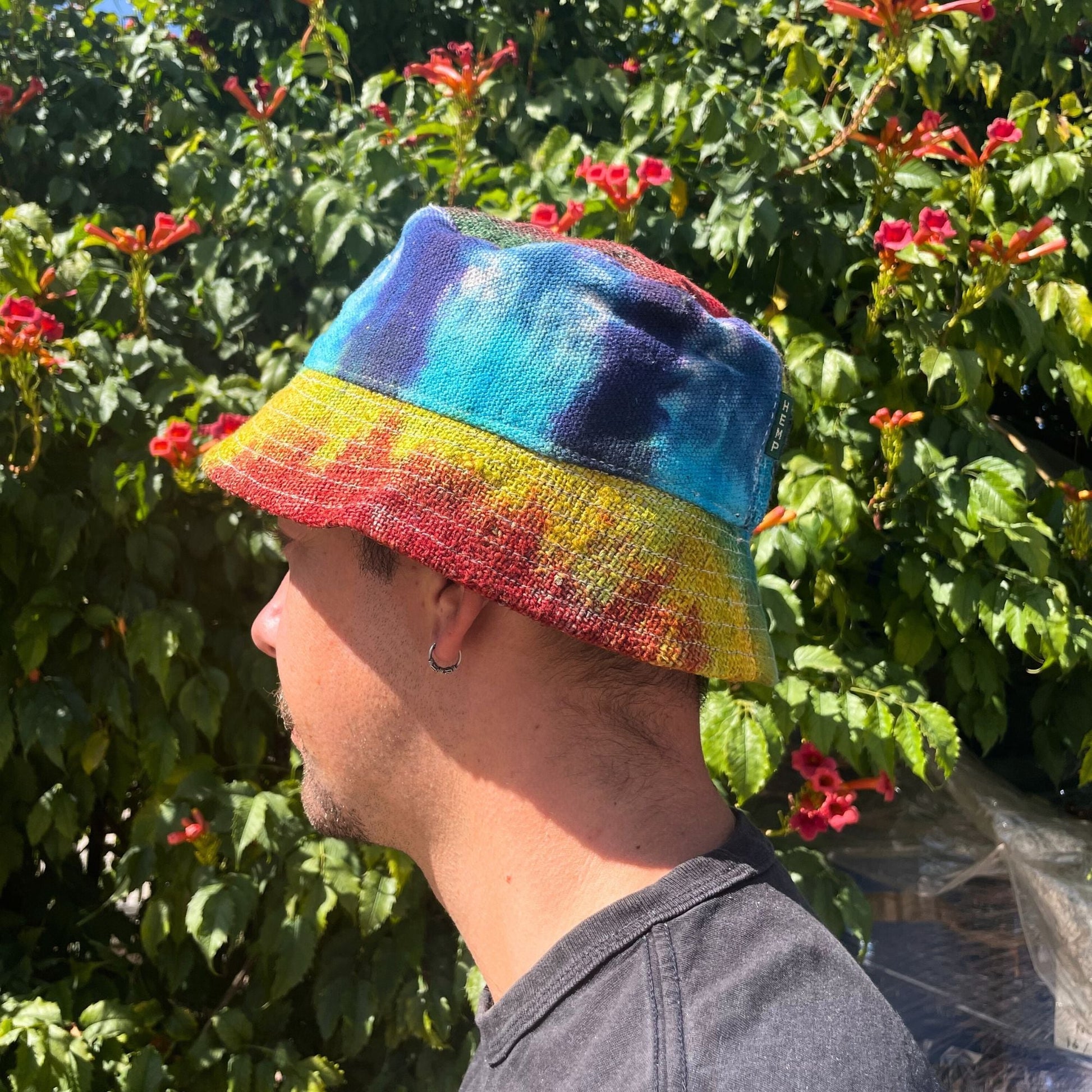 Polished Patched Hemp Cotton Boho Festival Hat Tiedye featuring natural patterning and unique variations - Positive Faith Hope Love
