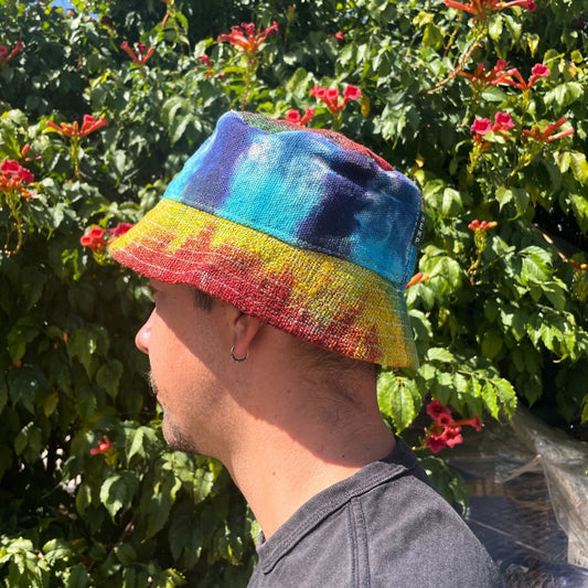 Polished Patched Hemp Cotton Boho Festival Hat Tiedye featuring natural patterning and unique variations - Positive Faith Hope Love