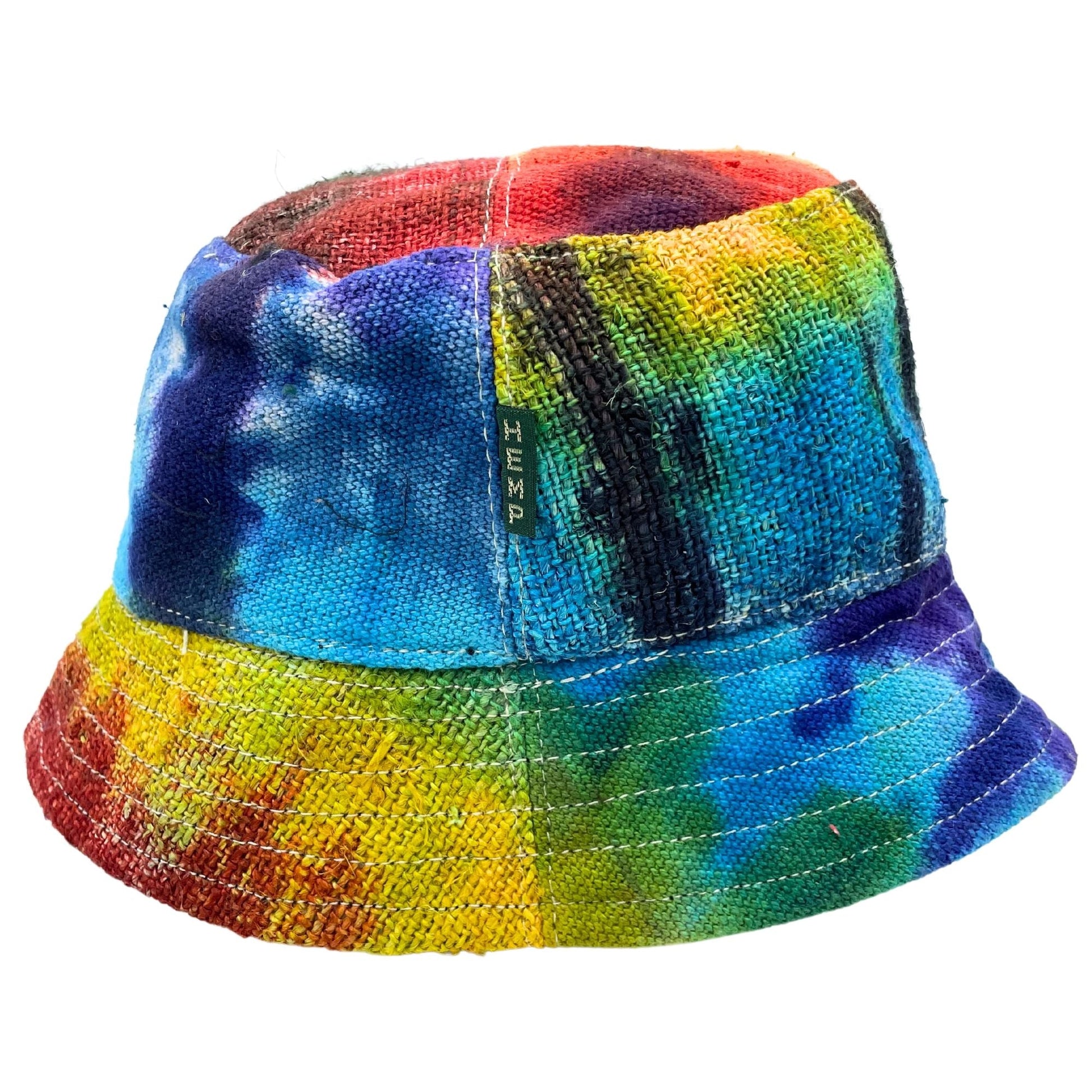 Polished Patched Hemp & Cotton Boho Festival Hat - Tiedye featuring natural patterning and unique variations - Positive Faith Hope Love