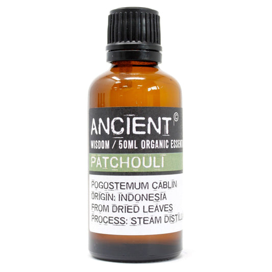 Polished Patchouli Organic Essential Oil 50ml featuring natural patterning and unique variations - Positive Faith Hope Love