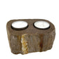 Polished Petrified Wood Candle Holder Double featuring earthy woodgrain pattern and glossy finish - Positive Faith Hope Love