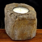 Polished Petrified Wood Candle Holder Single Low featuring earthy woodgrain pattern and glossy finish - Positive Faith Hope Love