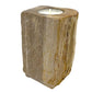 Polished Petrified Wood Candle Holder Single Tall featuring earthy woodgrain pattern and glossy finish - Positive Faith Hope Love