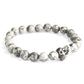 Polished Pewter Skull / Grey Agate - Gemstone Bracelet featuring banded patterns and glossy finish - Positive Faith Hope Love