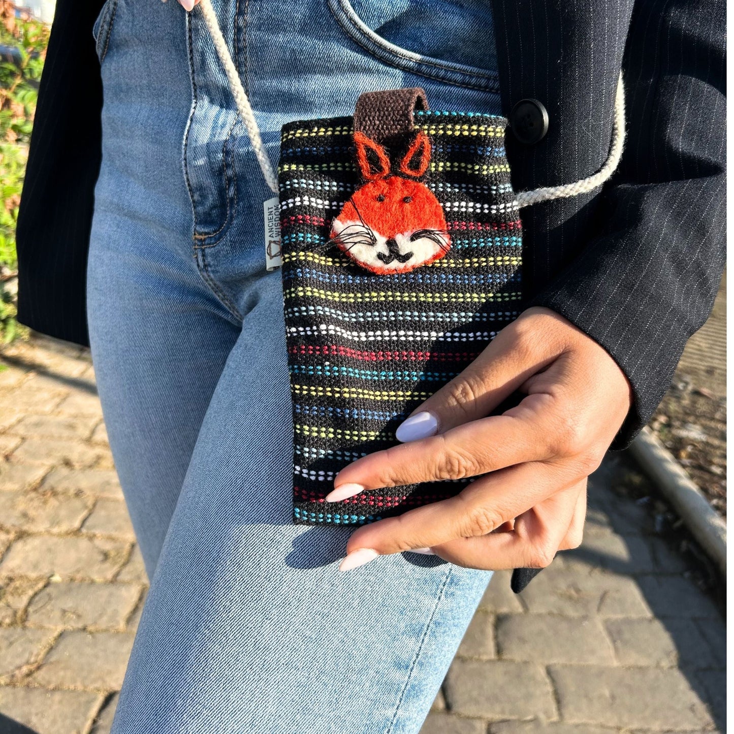 Polished Phone Holder Bag Black and Multi - fox decor featuring natural patterning and unique variations - Positive Faith Hope Love