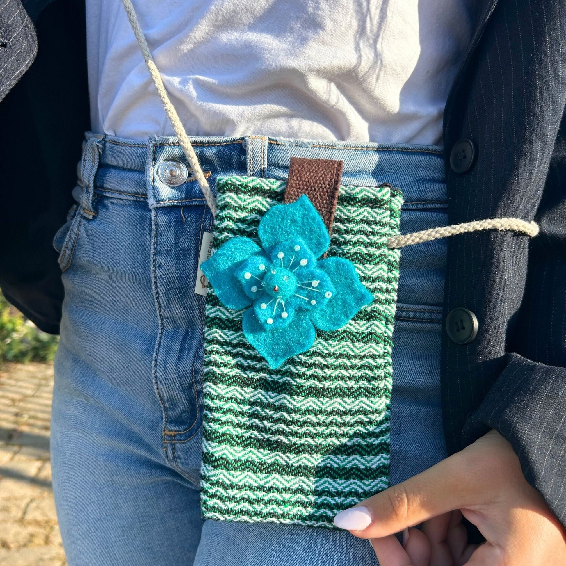 Polished Phone Holder Bag Stripes Green - flower decor featuring natural patterning and unique variations - Positive Faith Hope Love