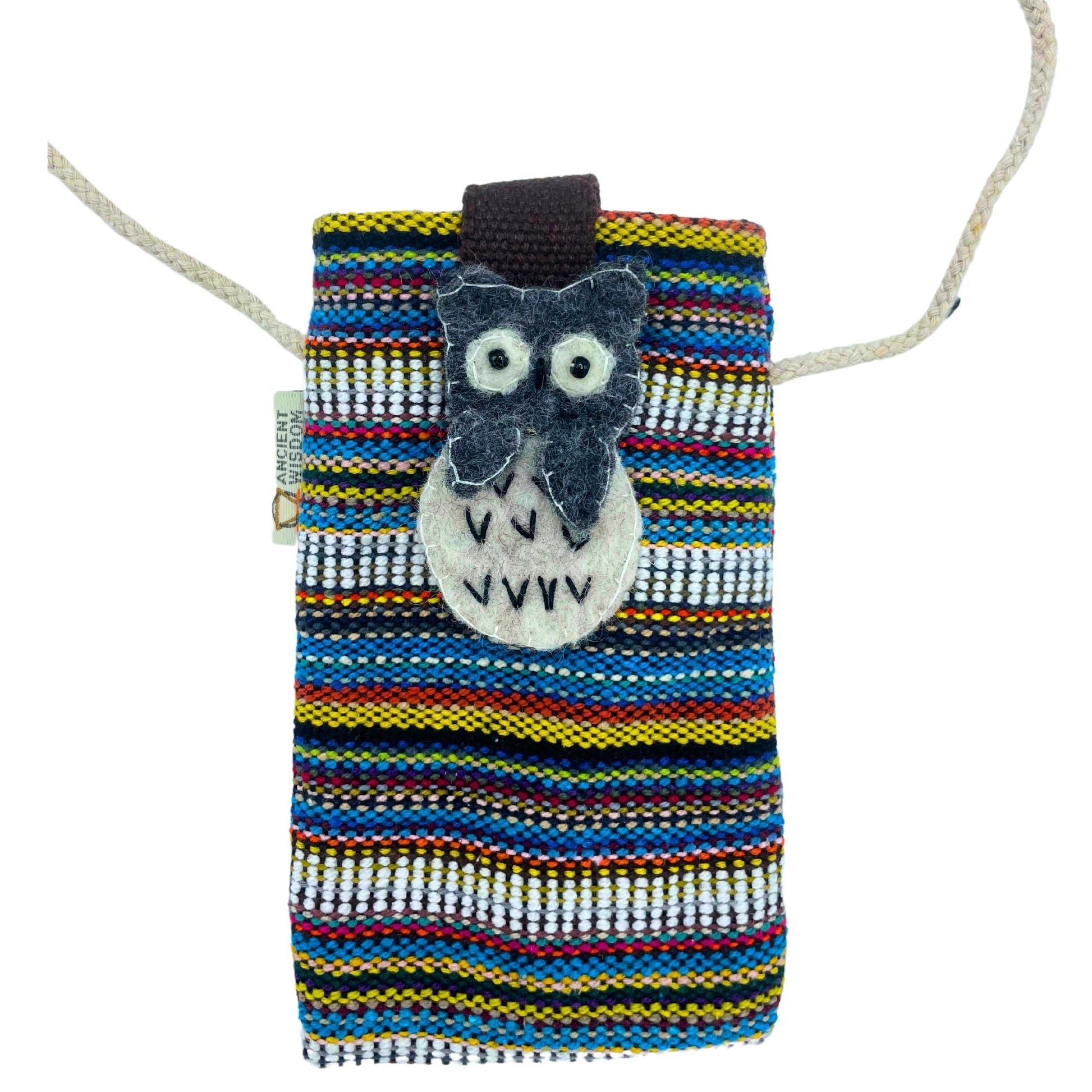 Polished Phone Holder Bag Stripes Multi And White Owl Decor featuring natural patterning and unique variations - Positive Faith Hope Love
