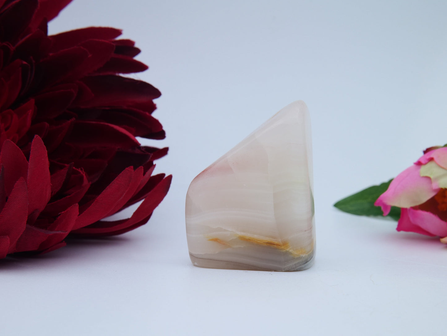 Pink Banded Onyx Freeform — 96 g - Positive Faith Hope Love