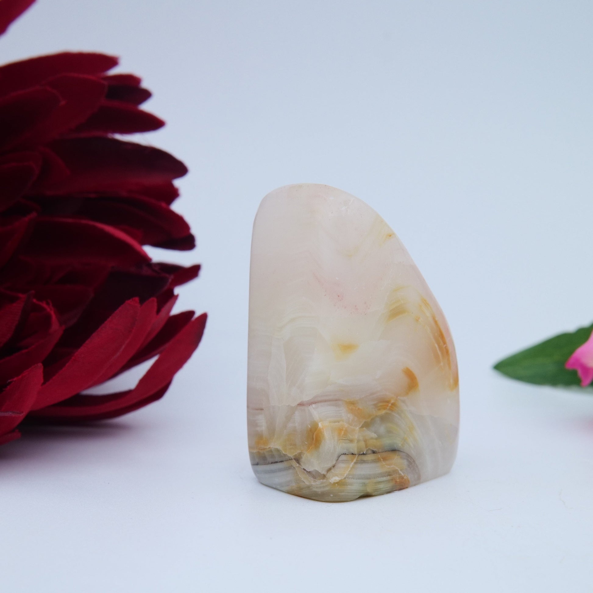 Pink Banded Onyx Freeform — 96 g - Positive Faith Hope Love