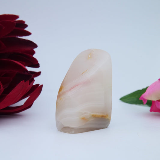 Pink Banded Onyx Freeform — 96 g - Positive Faith Hope Love