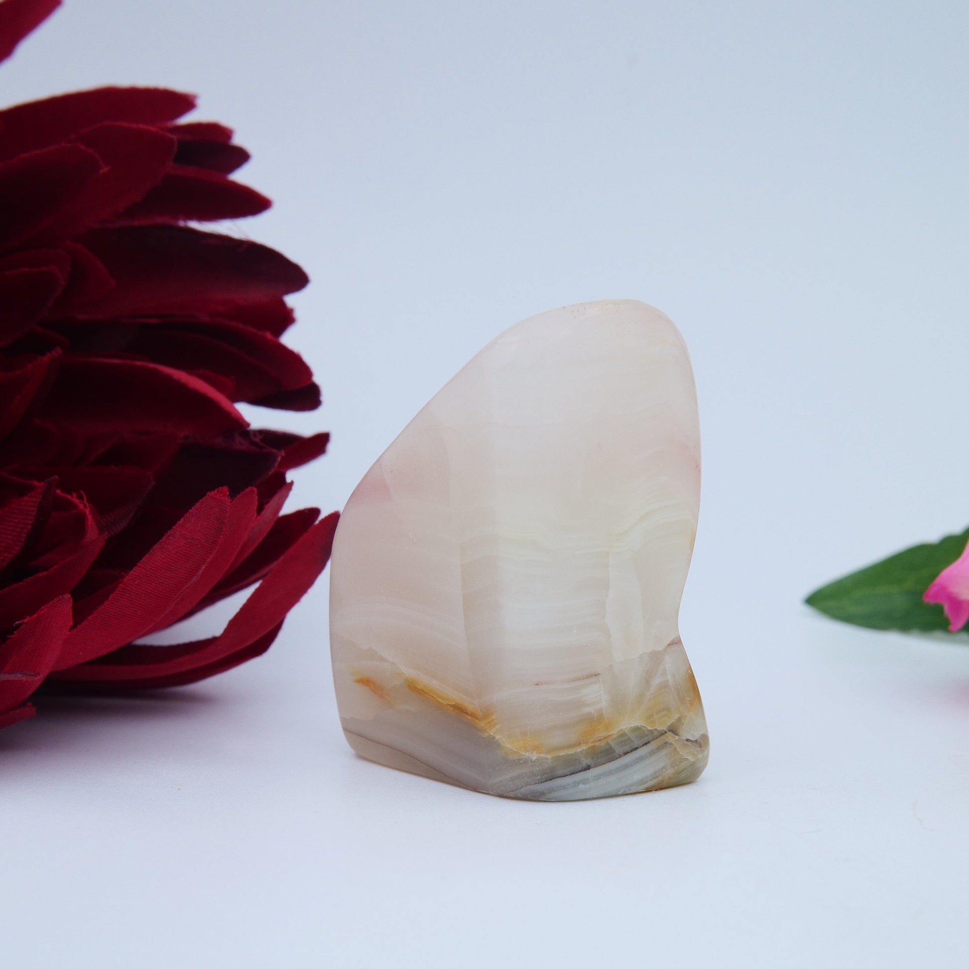 Pink Banded Onyx Freeform — 96 g - Positive Faith Hope Love