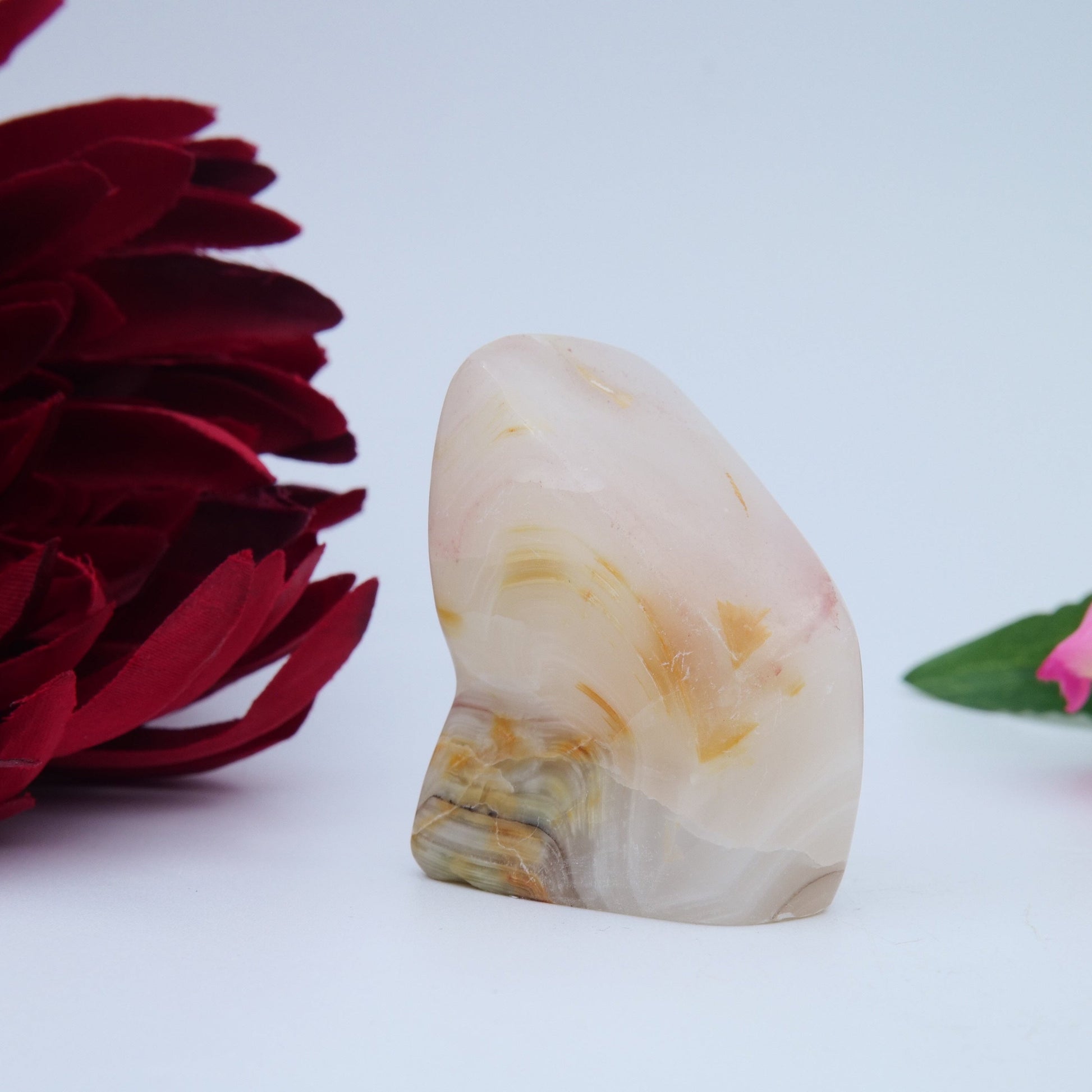 Pink Banded Onyx Freeform — 96 g - Positive Faith Hope Love