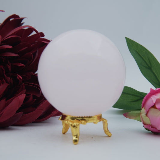 Polished Pink Mangano Calcite Sphere 451 Grams featuring soft translucent tone and gentle sheen - Positive Faith Hope Love