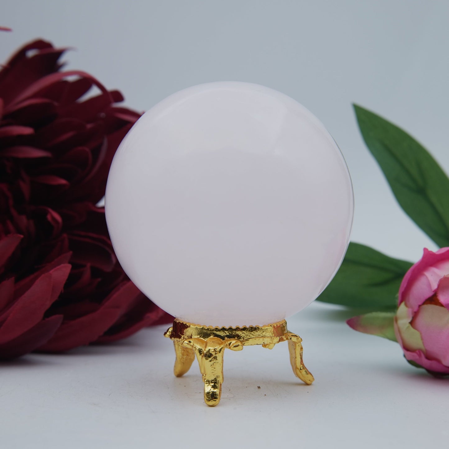 Polished Pink Mangano Calcite Sphere 451 Grams featuring soft translucent tone and gentle sheen - Positive Faith Hope Love