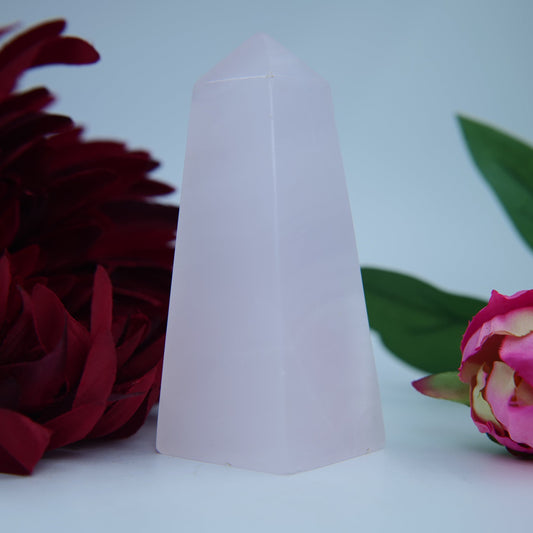 Pink Mangano Calcite Tower — 244g - Positive Faith Hope Love