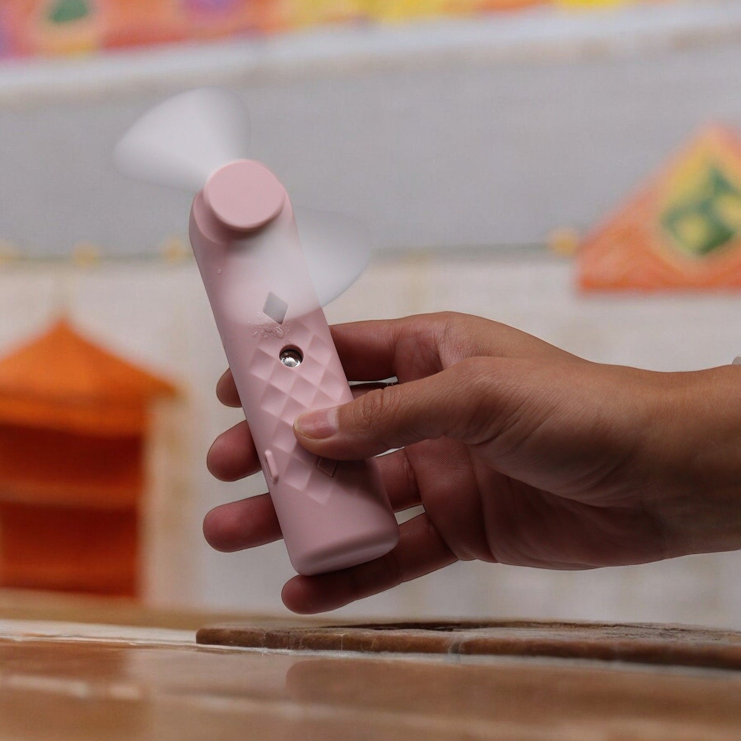 Polished Pink Nano Mist Face Fan Spray Usb Chargable featuring natural patterning and unique variations - Positive Faith Hope Love