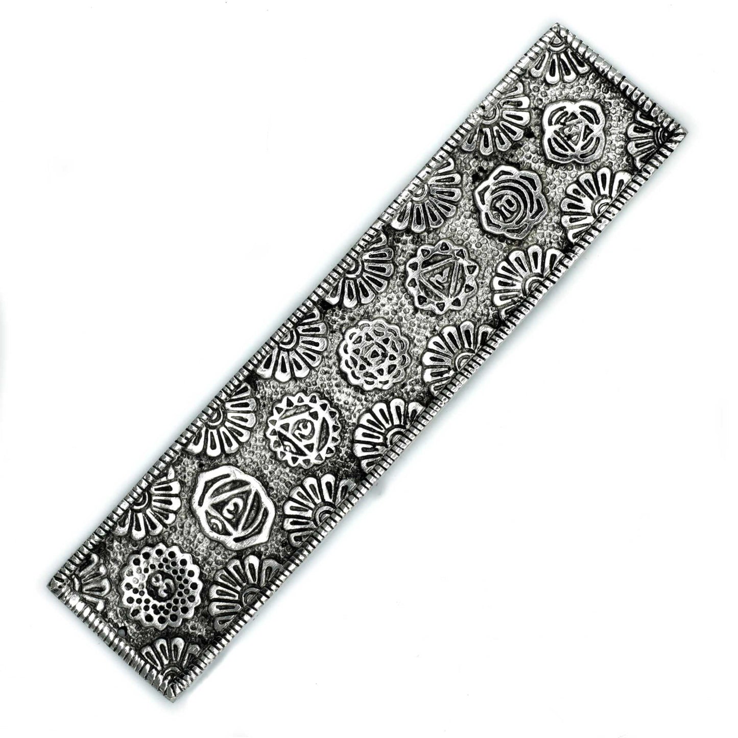 Polished Polished Aluminium Chakra Long Incense Holder 23cm featuring natural patterning and unique variations - Positive Faith Hope Love